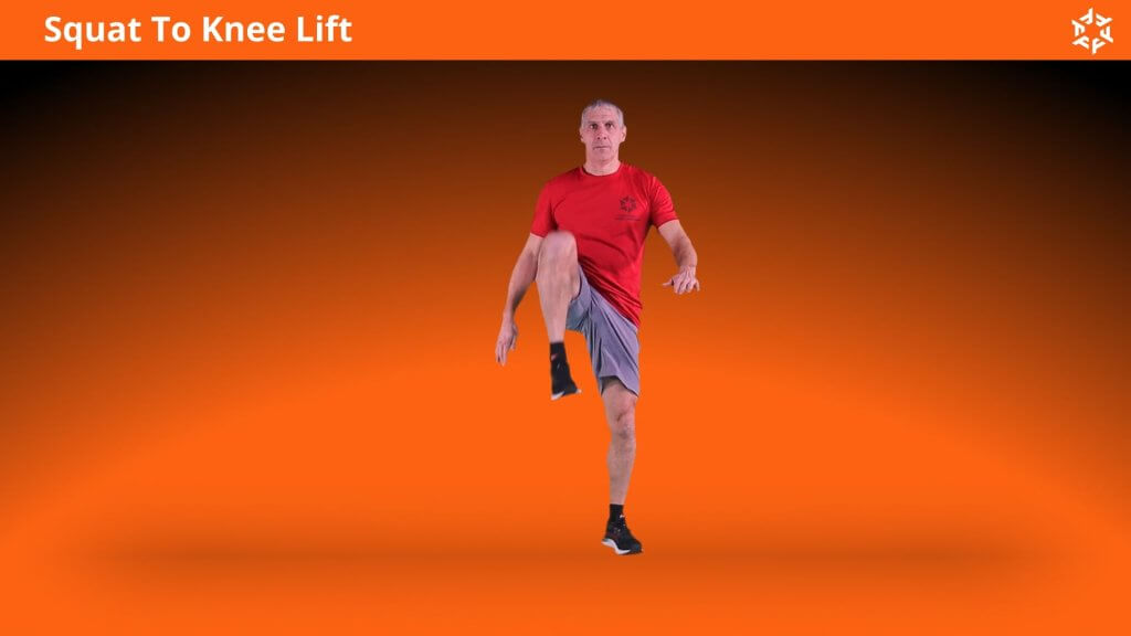 Explication courte et claire pour effectuer Squat To Knee Lift correctement et éviter les erreurs courantes.