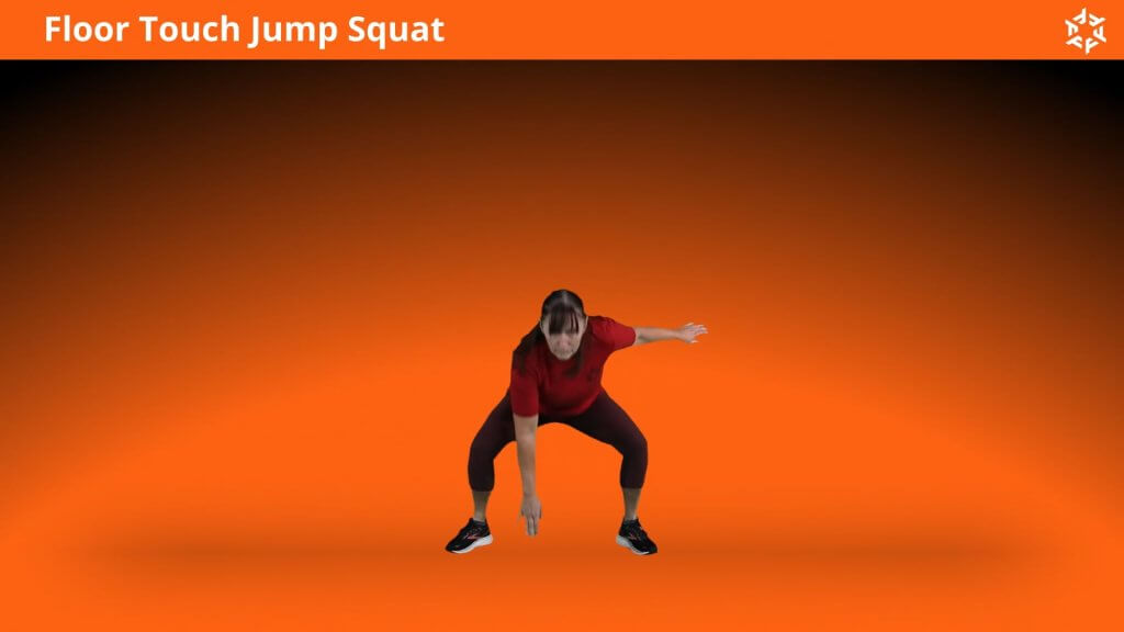 Explication courte et claire pour effectuer Floor Touch Jump Squat correctement et éviter les erreurs courantes.