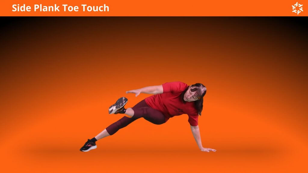 Explication courte et claire pour effectuer Side Plank Toe Touch correctement et éviter les erreurs courantes.
