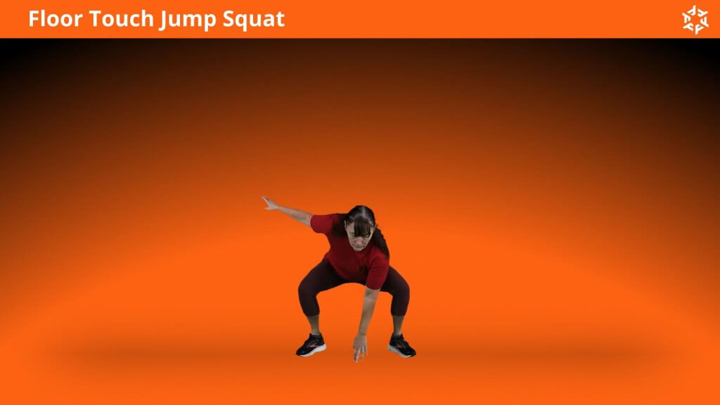 Korte en duidelijke uitleg om Floor Touch Jump Squat op een correcte manier uit te voeren en veel voorkomende fouten te vermijden.
